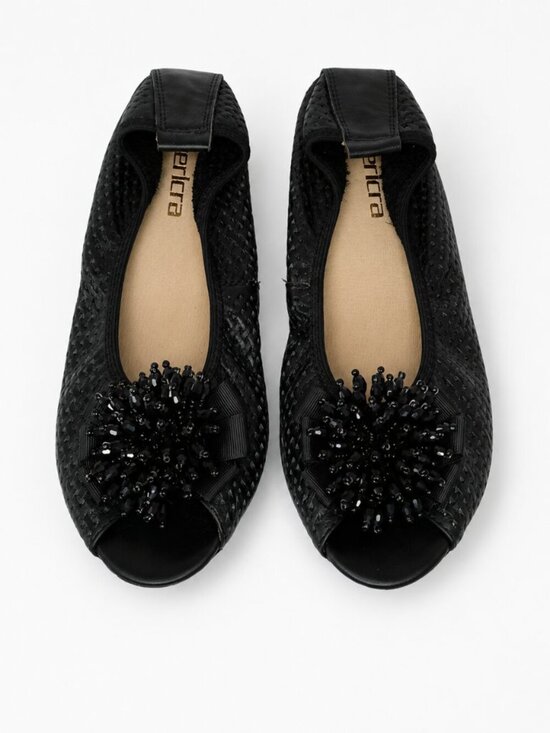 Shoes - NWOT Open Toe Black Ballerina Flats Multiple Gems Bow Size 9 US 39 EU